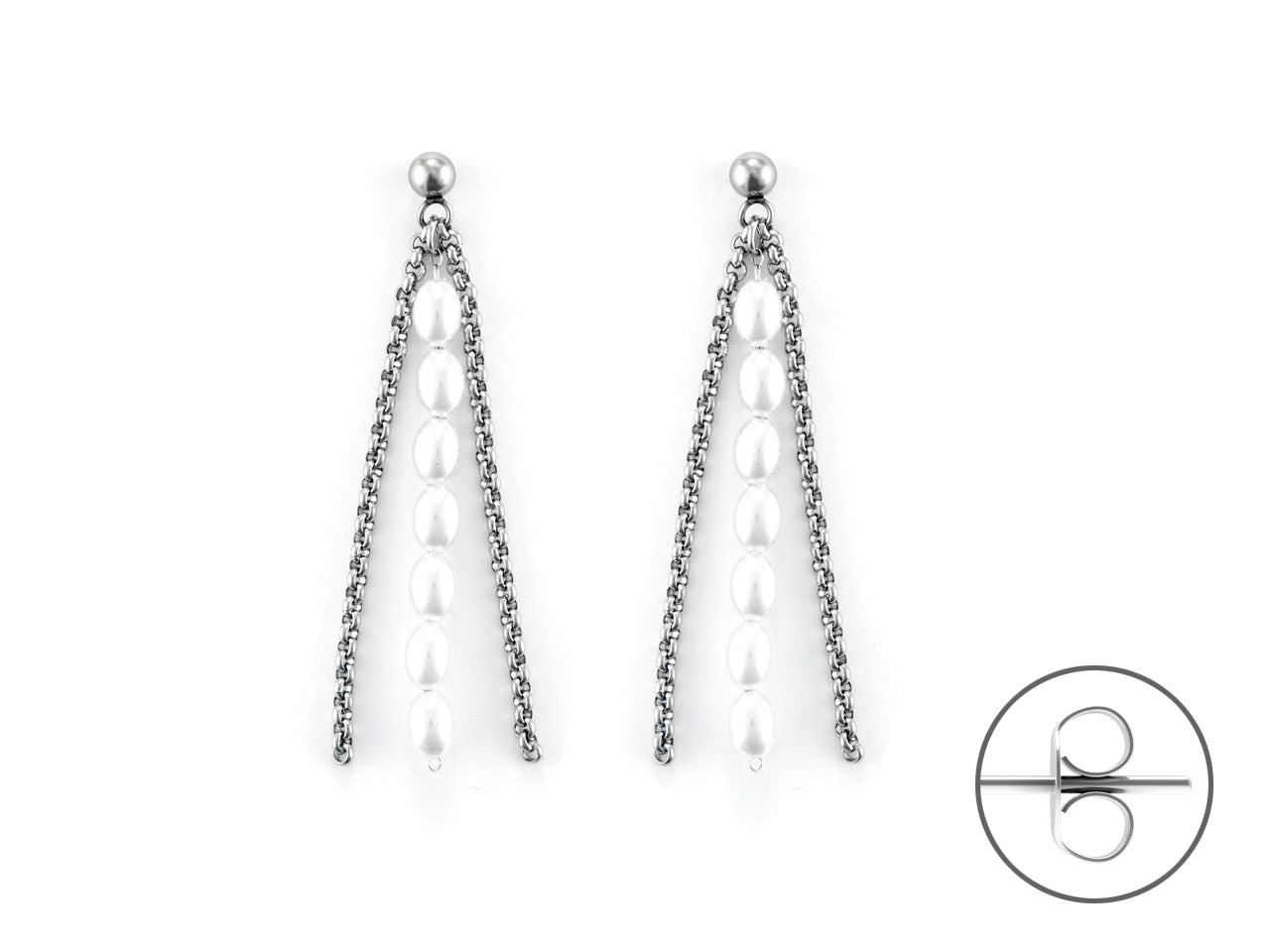 Orecchini Donna 4US Cesare Paciotti Acciaio Catena Perle 4UOR6466W